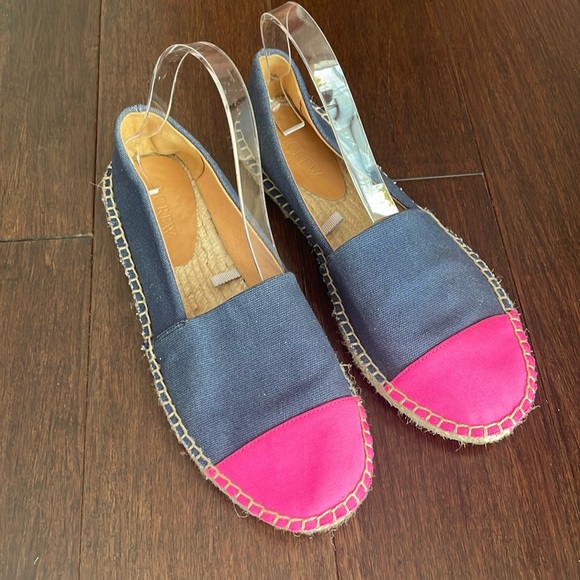 J Crew Color Block Navy Pink Espadrille Flat - Size 8.5 - Picture 3 of 10